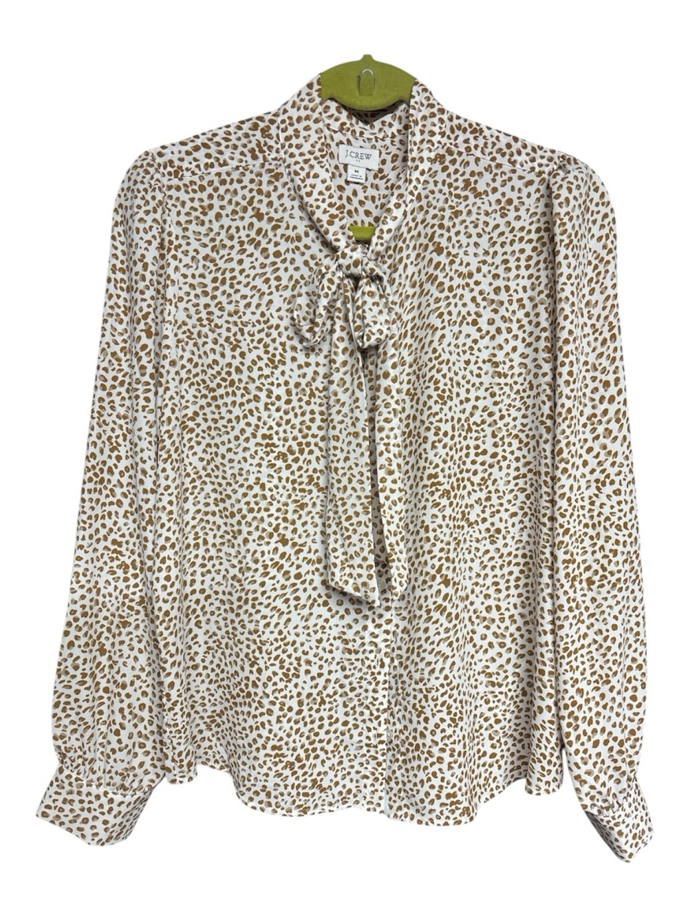 J.Crew Leopard Print Tie Neck Blouse Medium Bow Office Career Top